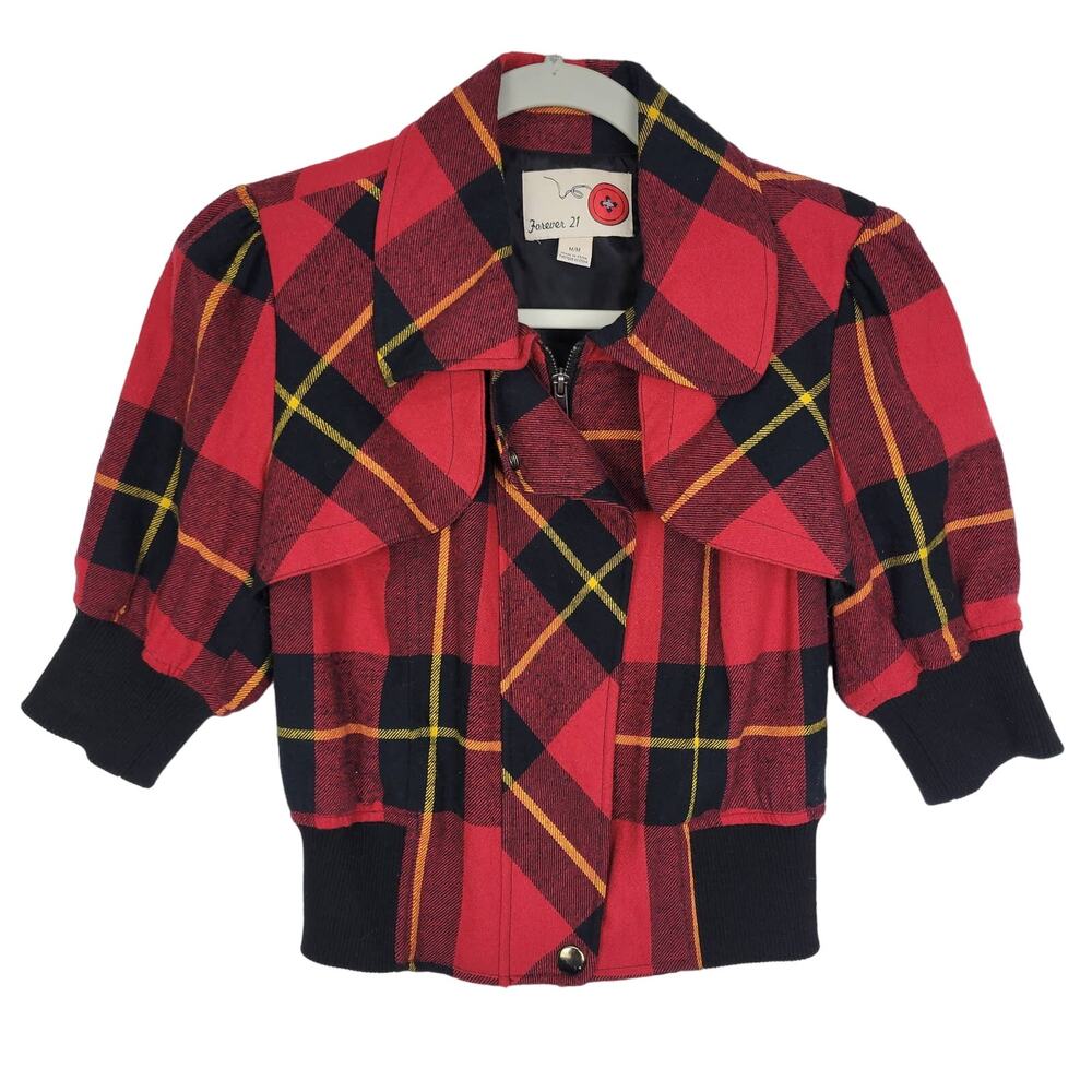 Vintage Forever 21 Plaid Crop Bomber Jacket Women's Medium